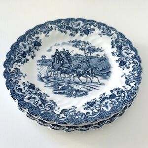 4 Vintage Coaching Scenes Blue by Johnson Brothers 6.25" Bread Plates England